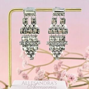 All Saints Earrings Rhodium Silver Tone Crystal Large Statement Earrings Formal
